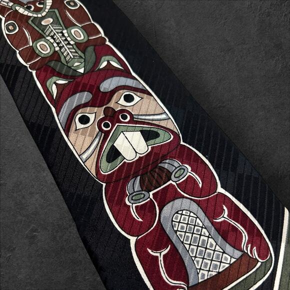 Aesotica Skemo 100% Silk Canada Men's Tie by Eleanor Paine Tribal Totem - Picture 5 of 6